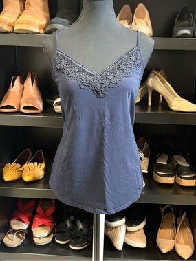 LOFT Navy Lace-Trim Spaghetti Strap Camisole